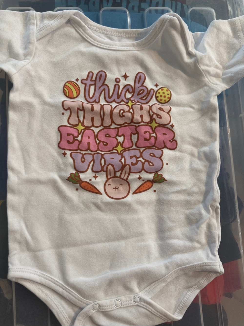 Kids White Onesie with Pink Easter Vibes Graphic